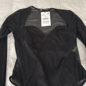 Zara Black Long Sleeve Bodysuit
